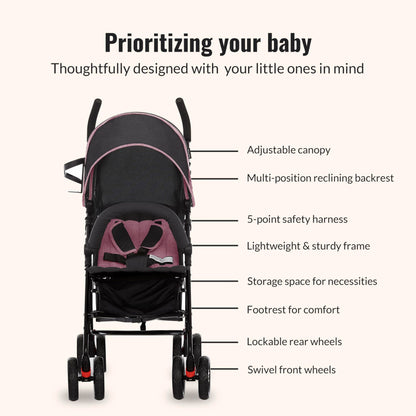 Dream On Me Vista Moonwalk Baby Stroller, Lightweight Travel Umbrella Stroller with Compact Fold, Smooth Ride Wheels, Multi-Position Recline, Spacious Storage Basket with Cup Holder, Light Gray