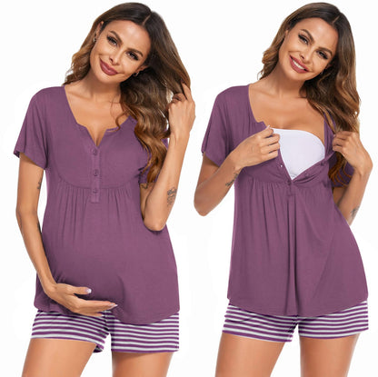 Ekouaer Women's Maternity Nursing Pajama Sets Short Sleeve Postpartum Pajamas Breastfeeding Pregnancy Clothes
