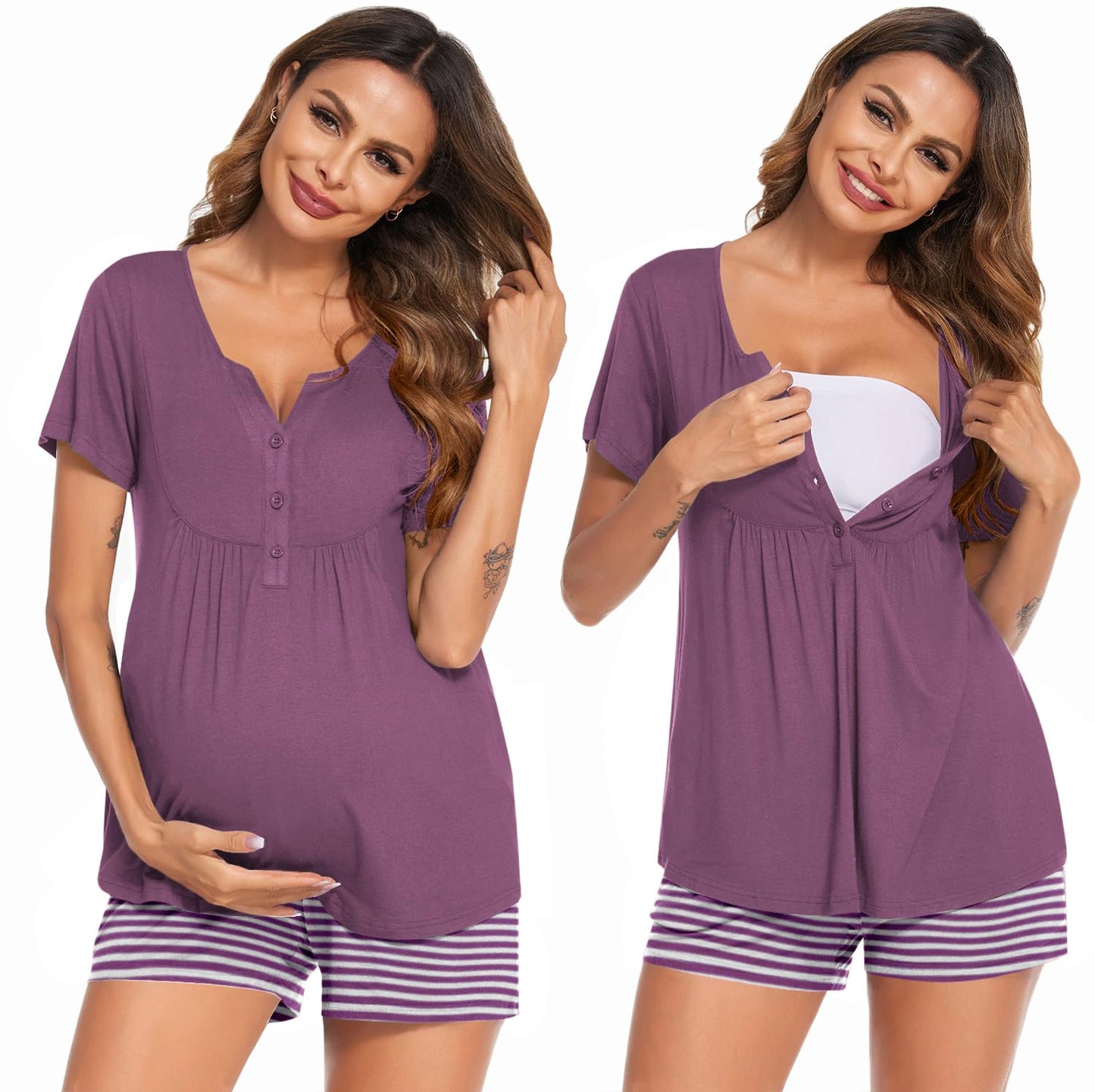 Ekouaer Women's Maternity Nursing Pajama Sets Short Sleeve Postpartum Pajamas Breastfeeding Pregnancy Clothes