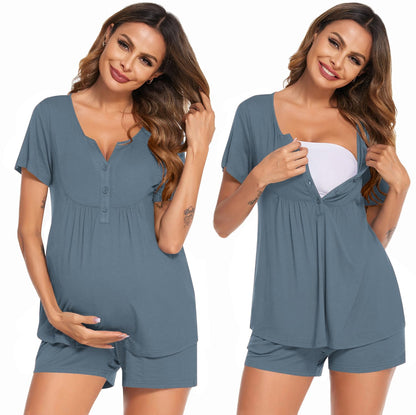 Ekouaer Women's Maternity Nursing Pajama Sets Short Sleeve Postpartum Pajamas Breastfeeding Pregnancy Clothes