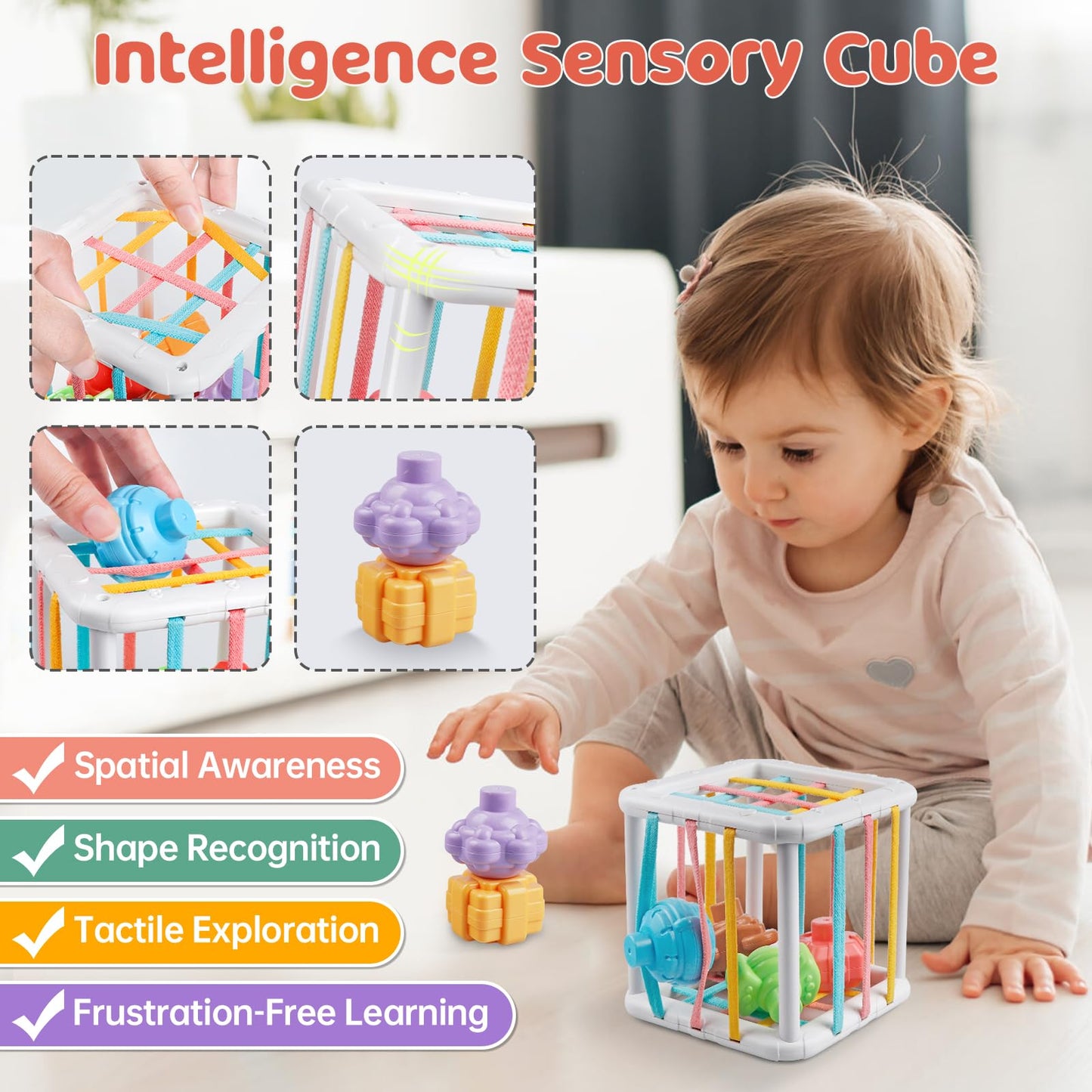 6 in 1 Montessori Baby Toys for 1 Year Old, Toddlers Sensory Teething Toys for Babies, Wooden Stacking Building Blocks Shape Sorter, Xylophone Musical Toy, Educational Birthday Gift for Kids 1 2 3