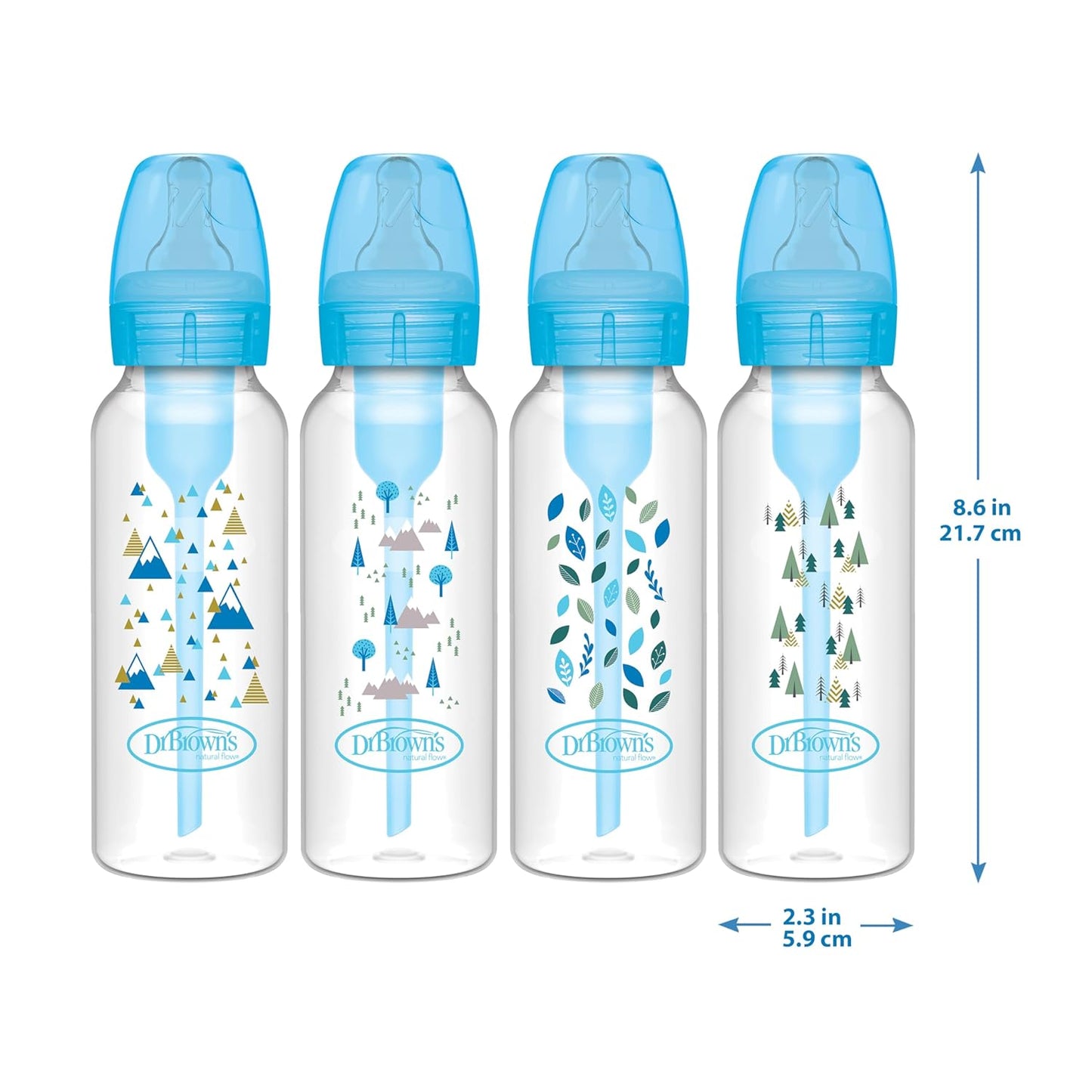 Dr. Brown's Natural Flow Anti-Colic Options+ Narrow Baby Bottle, 8 oz/250 mL, with Level 1 Slow Flow Nipples, 0m+, 4 Pack