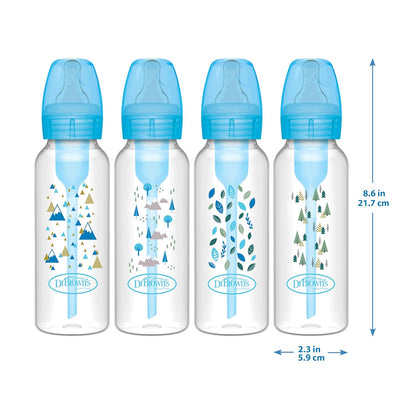 Dr. Brown's Natural Flow Anti-Colic Options+ Narrow Baby Bottle, 8 oz/250 mL, with Level 1 Slow Flow Nipples, 0m+, 4 Pack