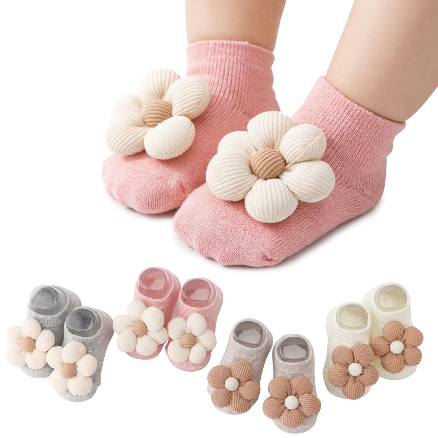 DRESHOW BQUBO Baby Girls Toddler Anti Slip Socks - Cute Frilly Ruffle Grip Ankle Socks for Infant Toddler