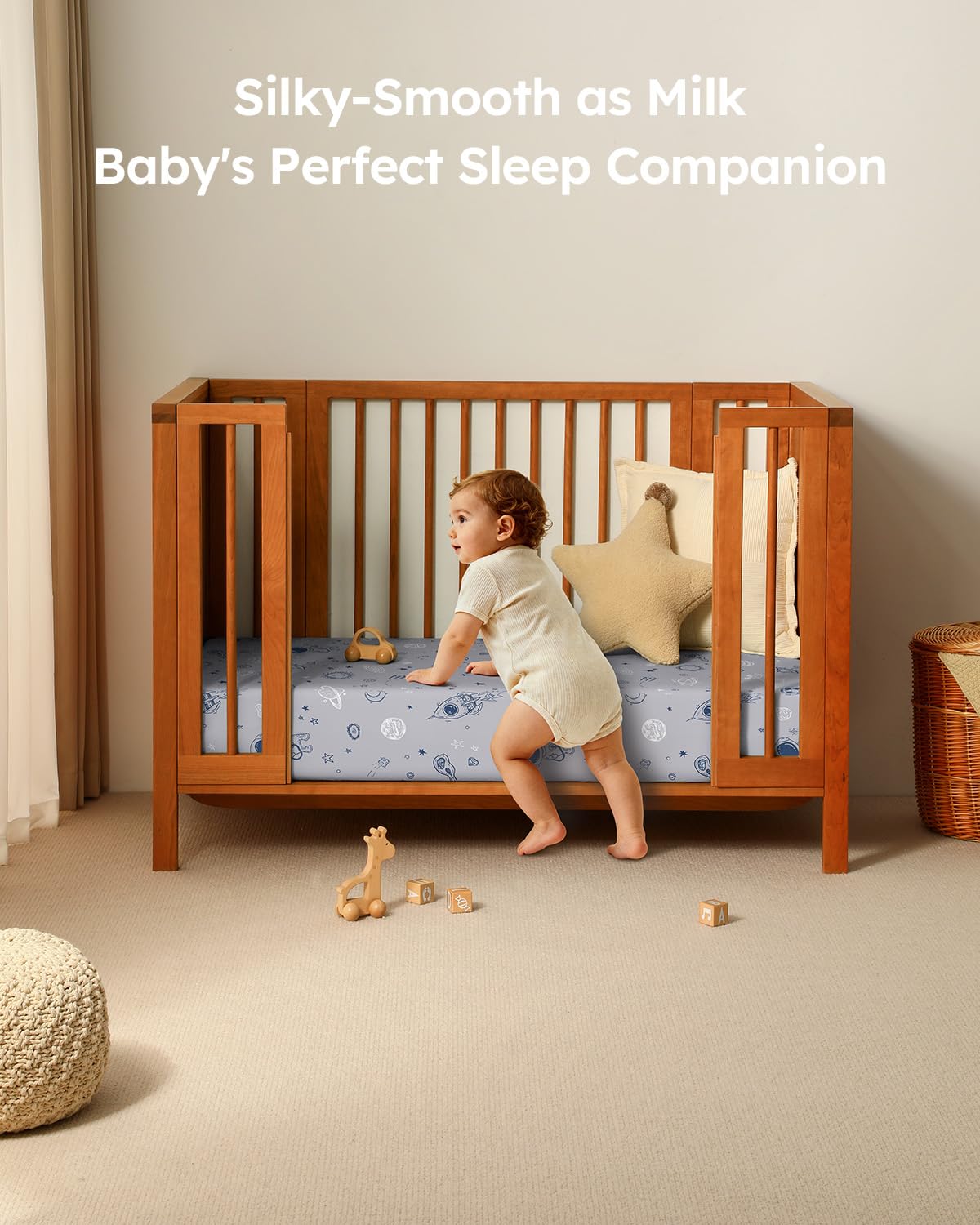 Unnivoll Baby Crib Sheets for Boys Girls, 28x52x8in Fitted Crib Sheet Neutral 3 Pack for Standard Crib and Toddler Mattress, Breathable Soft Microfiber Baby Sheet Blue Gray Planet