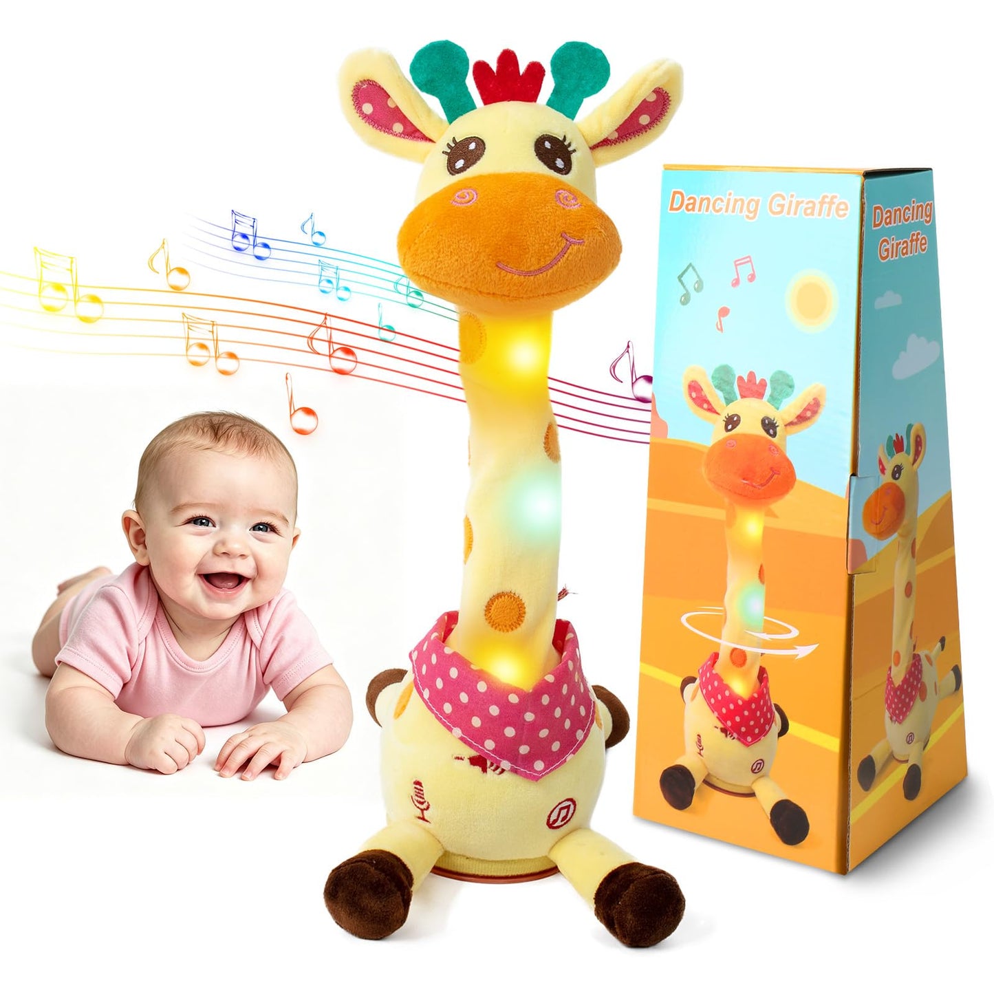 Emoin Dancing Talking Giraffe Baby Toy, Adjustable Volume Baby Giraffe Toys Singing 10 Children's Songs Singing Mimicking Recording Repeating What You Say for Toddlers