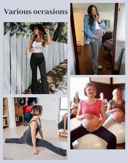 Fotociti Maternity Flare Leggings with Pockets, Women’s Soft Pregnancy Pants Over The Belly For Yoga Workout Active