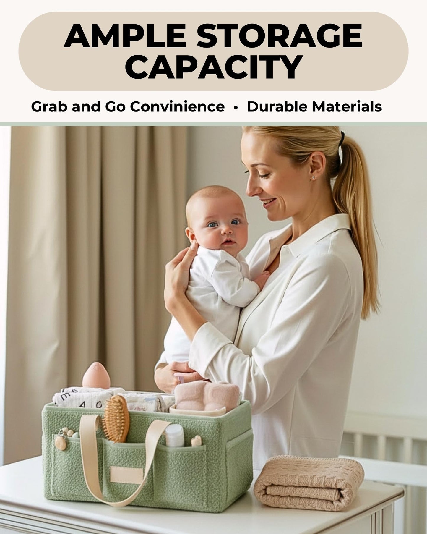 Baby Diaper Caddy Organizer with Portable Changing Mat - Teddy Fleece Diaper Organizer for Changing Table - Basket for Changing Essentials - Baby Essentials Organizer with Removable Dividers