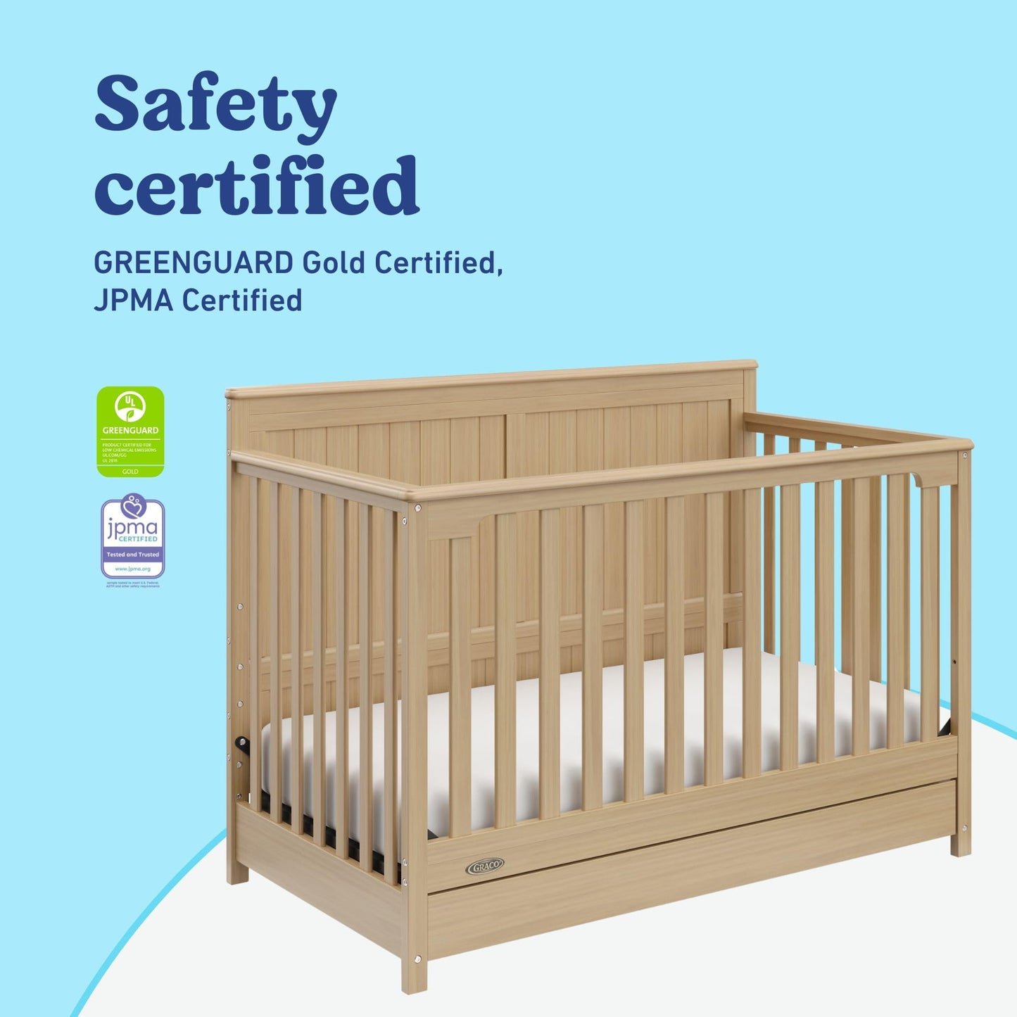 Graco Hadley 5-in-1 Convertible Crib & Changer – GREENGUARD Gold Certified, Fits Standard Crib Mattress, Converts to Toddler Bed and Full Bed, 4 Adjustable Mattress Heights (Pebble Gray)