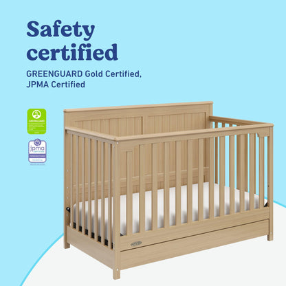 Graco Hadley 5-in-1 Convertible Crib & Changer – GREENGUARD Gold Certified, Fits Standard Crib Mattress, Converts to Toddler Bed and Full Bed, 4 Adjustable Mattress Heights (Pebble Gray)