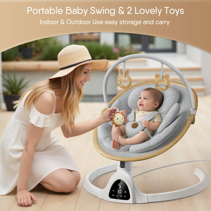 Baby Swings for Infants, Fasonbaby Bluetooth Infant Swing with Music Speaker with 3 Seat Positions, 5 Speeds and Remote Control - Portable Baby Swing for Indoor and Outdoor (Black)