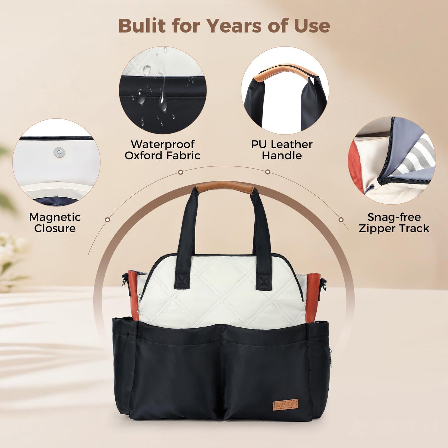 Lekebaby Diaper Bag Tote, 17 Pockets Large Travel Diaper Tote Waterproof with Portable Changing Pad, Mom Crossbody Hospital Bag for Labor Delivery, Baby Essentials for Newborn Gifts, Grey