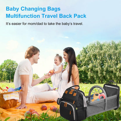 Jeryswet Baby Diaper Bags with Changing Station, Waterproof Large Capacity Diaper Bag Backpack for Moms Dads with USB Charging Port and Stroller Straps, Baby Shower Gifts, Grey