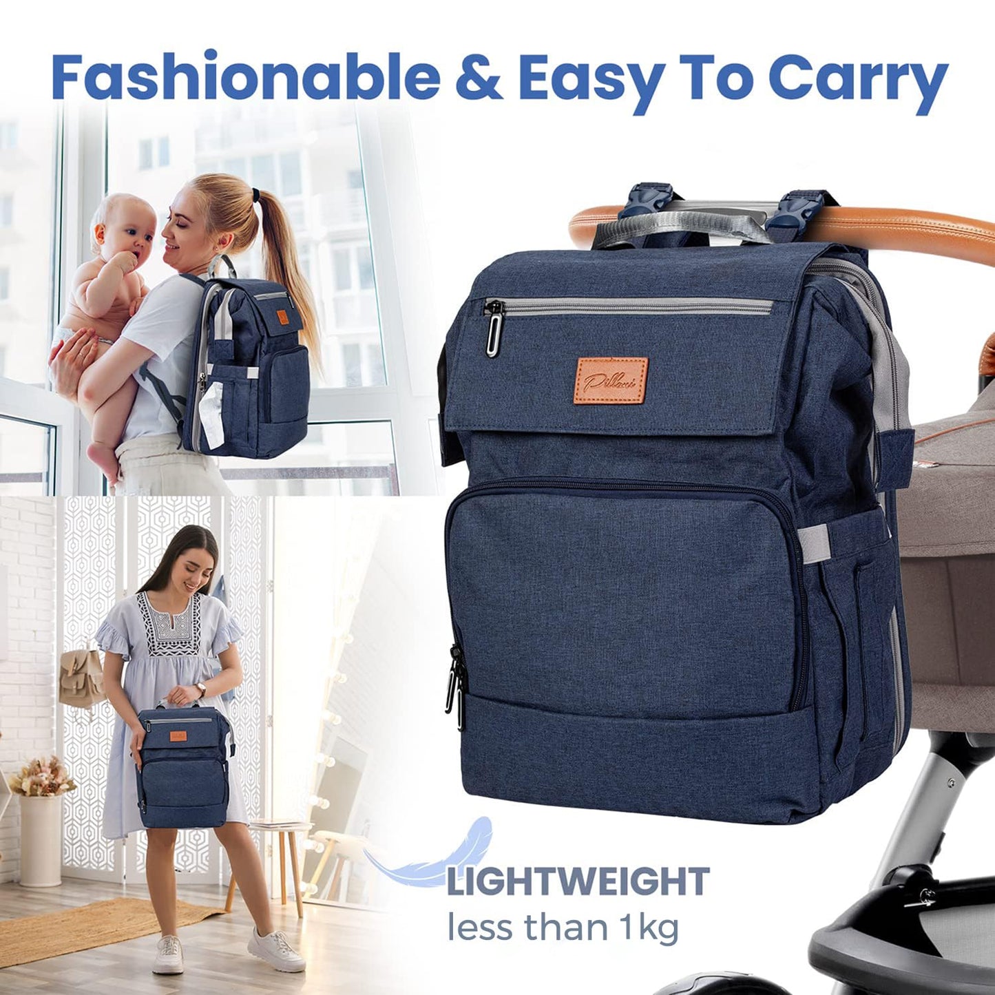 PILLANI Baby Diaper Bag Backpack - Baby Bag for Girls & Boys, Large Waterproof Toddler Diaper Backpack - Baby Shower Gifts & Registry Must Haves - Travel Diaper Bags with Changing Pad - Newborn Stuff