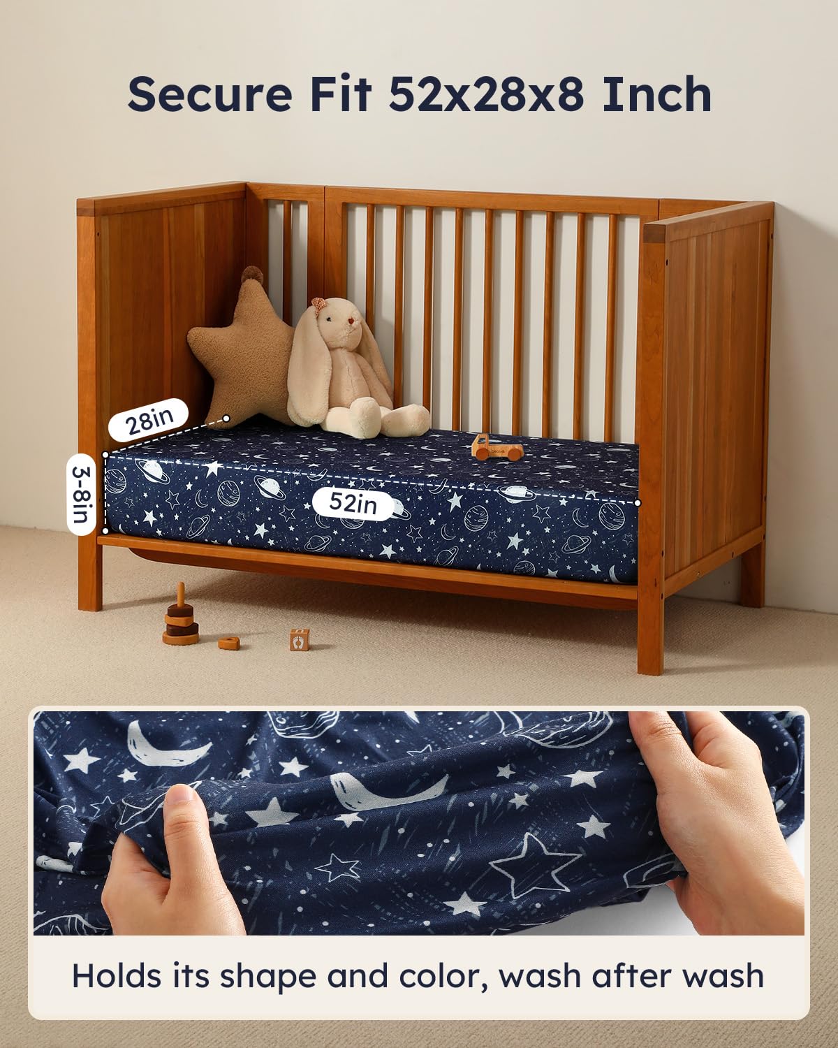 Unnivoll Baby Crib Sheets for Boys Girls, 28x52x8in Fitted Crib Sheet Neutral 3 Pack for Standard Crib and Toddler Mattress, Breathable Soft Microfiber Baby Sheet Blue Gray Planet
