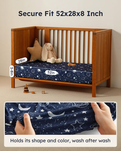 Unnivoll Baby Crib Sheets for Boys Girls, 28x52x8in Fitted Crib Sheet Neutral 3 Pack for Standard Crib and Toddler Mattress, Breathable Soft Microfiber Baby Sheet Blue Gray Planet