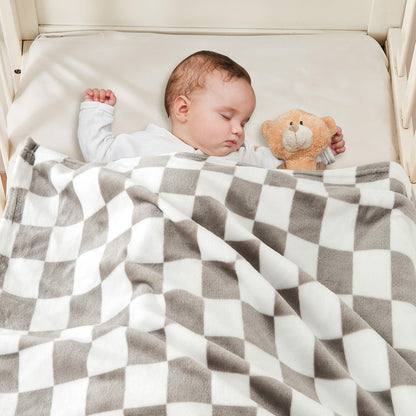 Yurhap Checkered Baby Blanket Fleece Baby Blankets for Boys, Ultra Soft Cozy Fluffy Infant Toddler Newborn Receiving Blankets for Crib Stroller, 30''x40'', Blue
