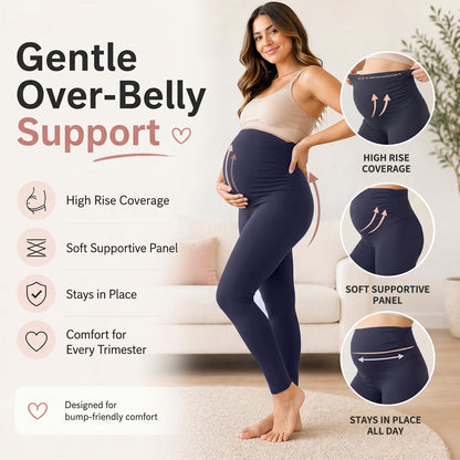 Hmuuo Women's Maternity Leggings Over The Belly Buttery Soft Pregnancy Yoga Pants Activewear Workout Leggings