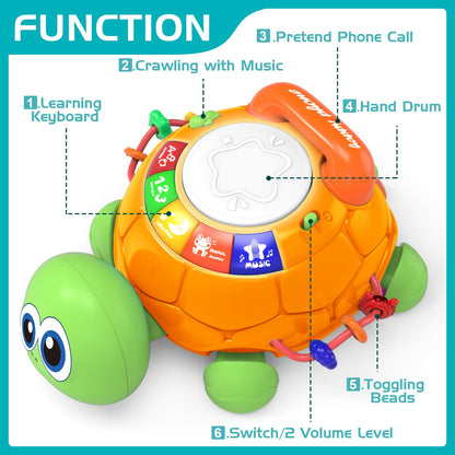 Jyusmile Baby Toys 6 to 12 Months, Musical Turtle Crawling Infant Toys, Early Learning Educational Toy with Light & Sound, Christmas Birthday Gifts for Boy Girl 7 8 9 10 11 Month 0-1 Year Old