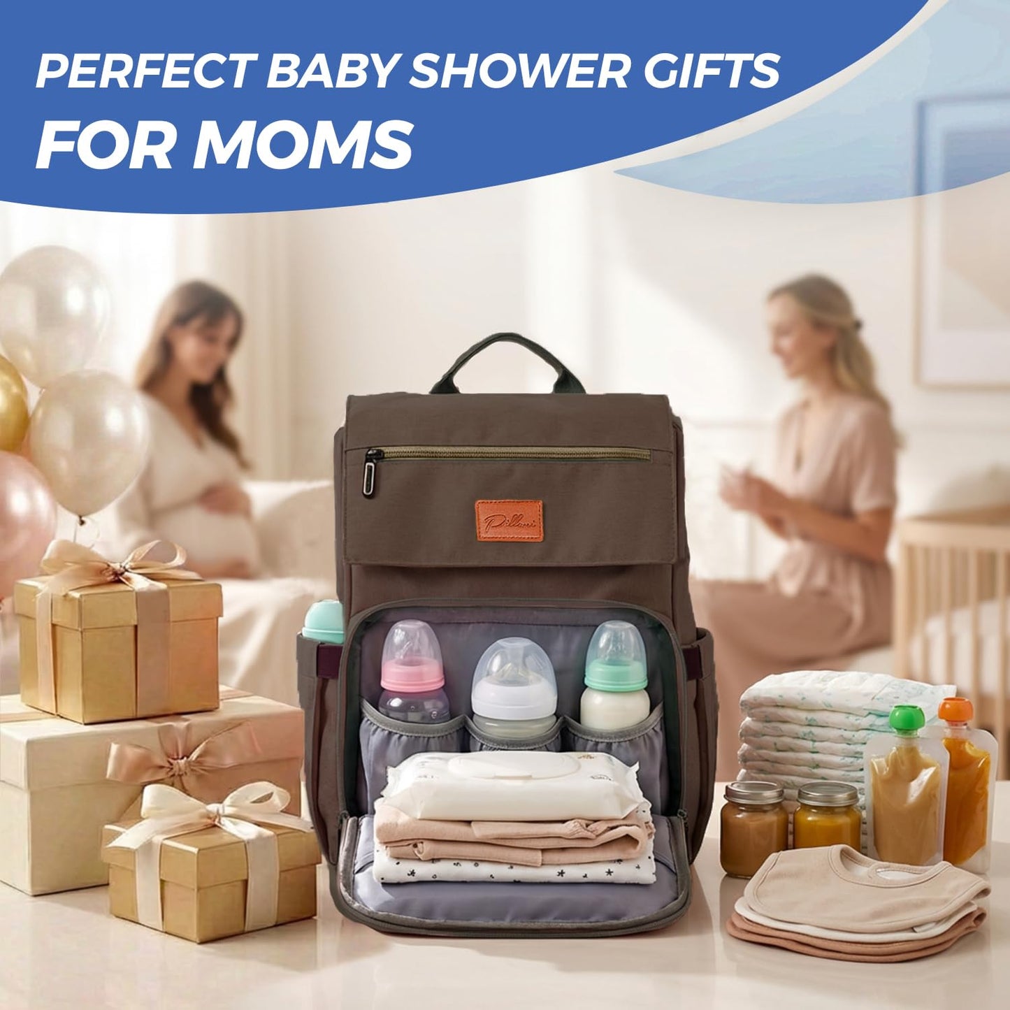 PILLANI Baby Diaper Bag Backpack - Baby Bag for Girls & Boys, Large Waterproof Toddler Diaper Backpack - Baby Shower Gifts & Registry Must Haves - Travel Diaper Bags with Changing Pad - Newborn Stuff