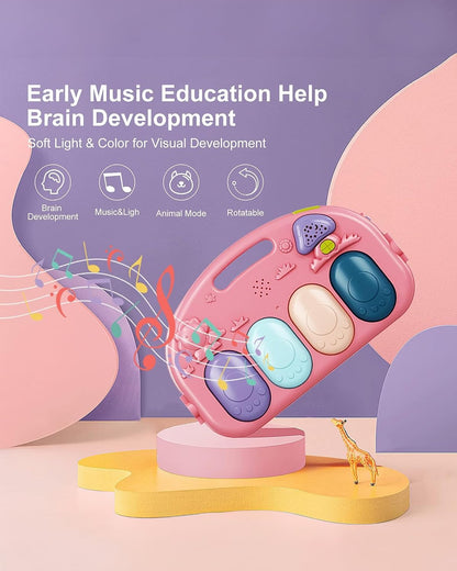 dearlomum Baby Play Mat Gym, Funny Play Piano Tummy Time Activity Mat with 5 Infant Sensory Toys, Music and Lights, Boy & Girl Gifts for Newborns 0 to 3 6 9 12 Months (Pink)
