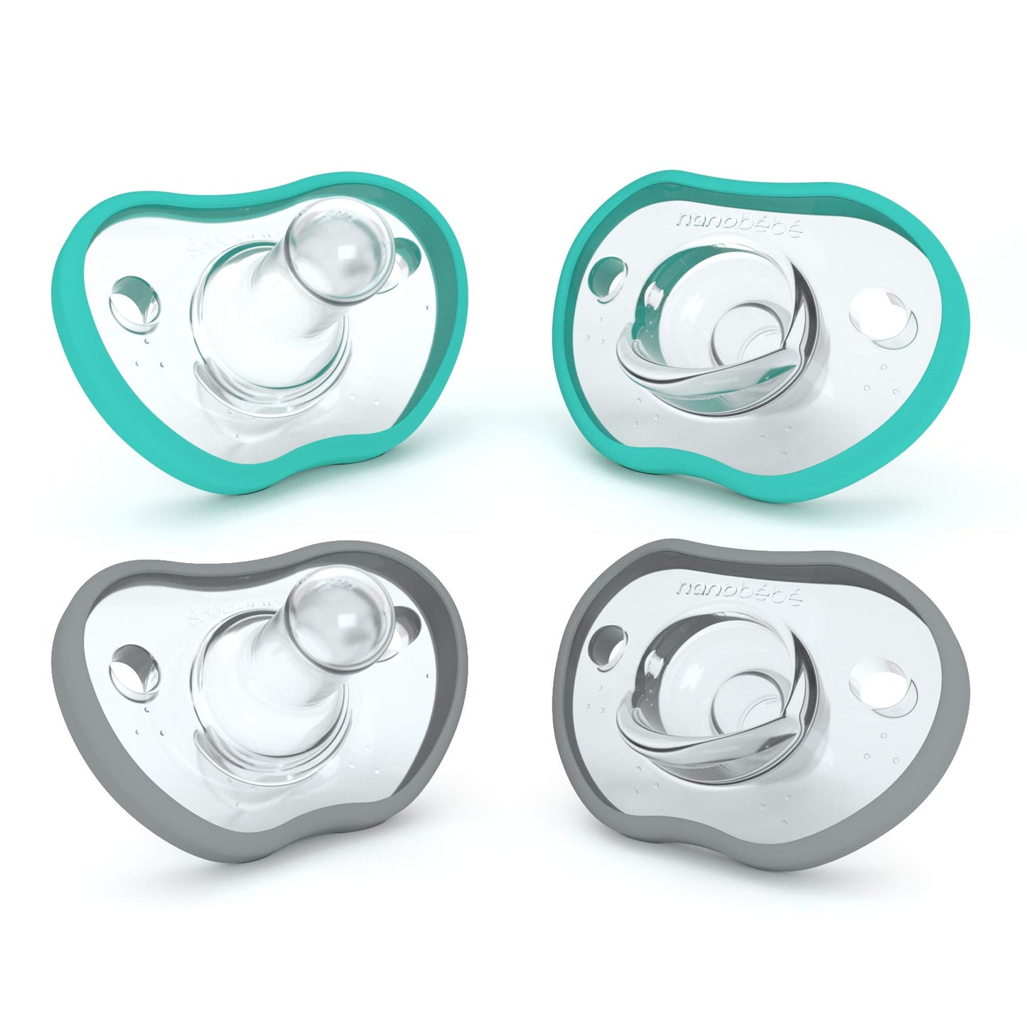 Nanobebe Active Baby Pacifiers 4-36 Months - Orthodontic, Lightweight and Vented, Curves Comfortably with Face Contour, 100% Silicone - BPA Free, Perfect Baby Registry Gift 4pk, White/Pink