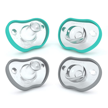 Nanobebe Active Baby Pacifiers 4-36 Months - Orthodontic, Lightweight and Vented, Curves Comfortably with Face Contour, 100% Silicone - BPA Free, Perfect Baby Registry Gift 4pk, White/Pink