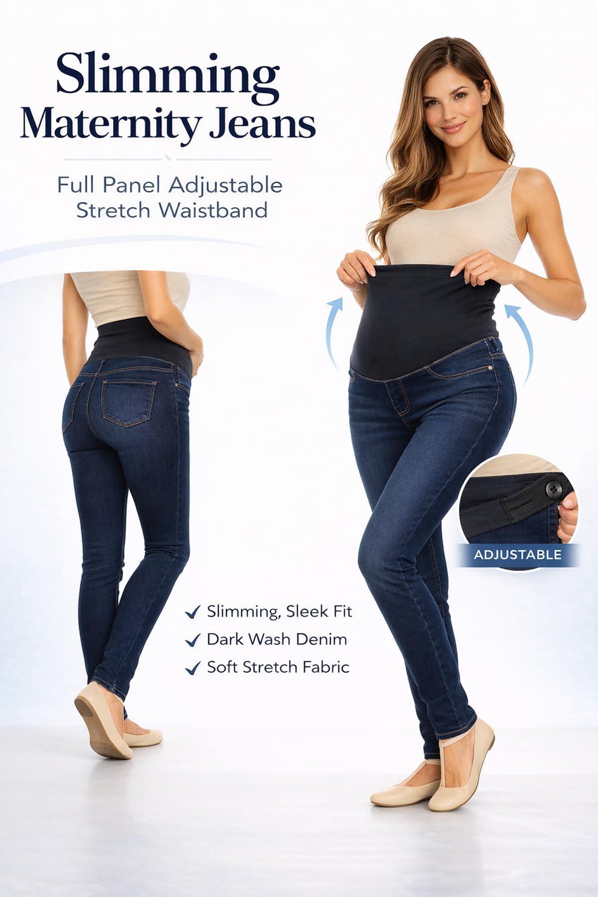Women's Maternity Jeans Jeggings Full-Panel Pull-On Ripped Distressed Stretchy Skinny Denim Pant
