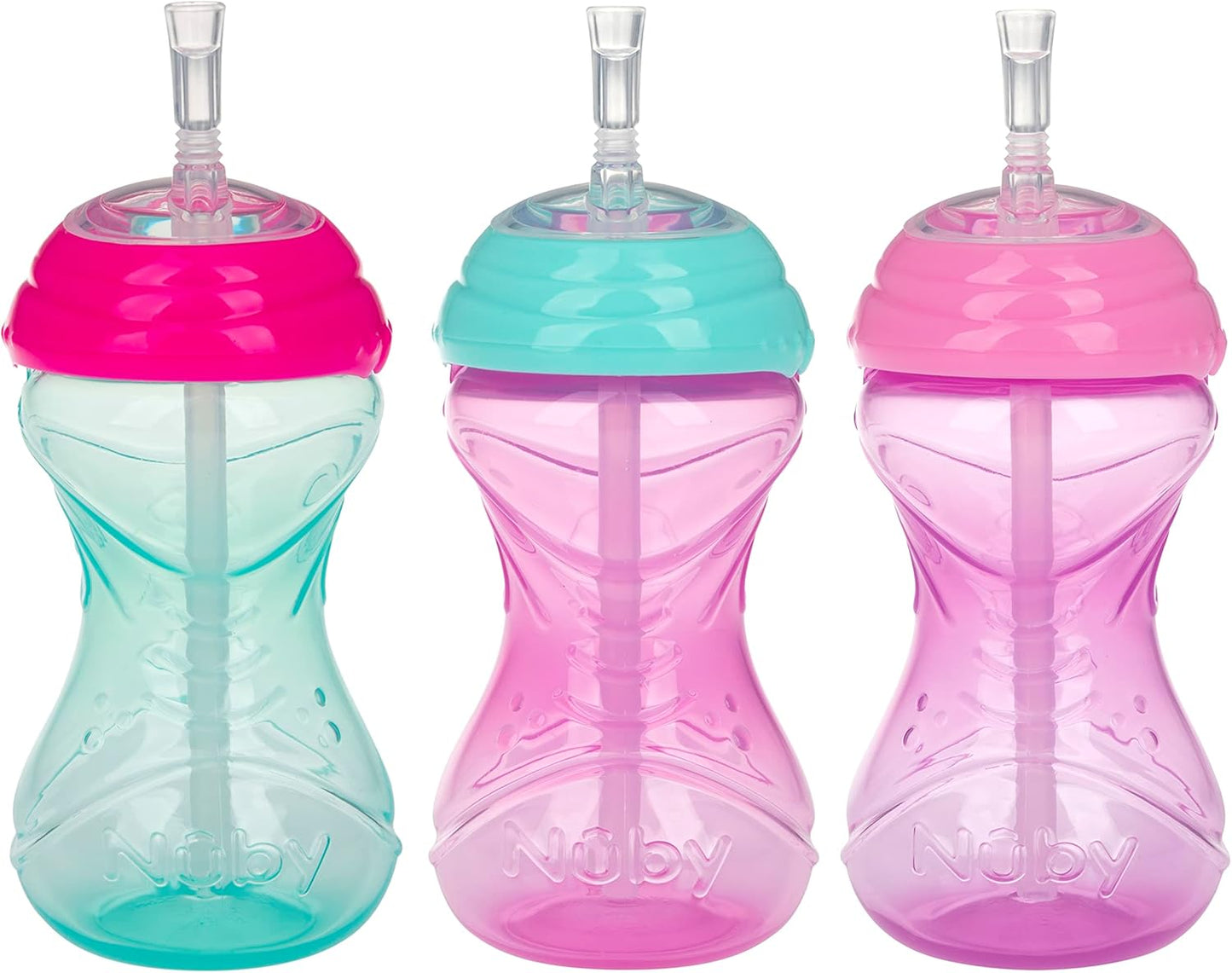 Nuby No-Spill Sippy Cup with Flex Straw - (3-Pack) 10-Ounce Bottles - Sippy Cups for Toddlers 12+ Months - Neutral Color Training Cups for Toddlers