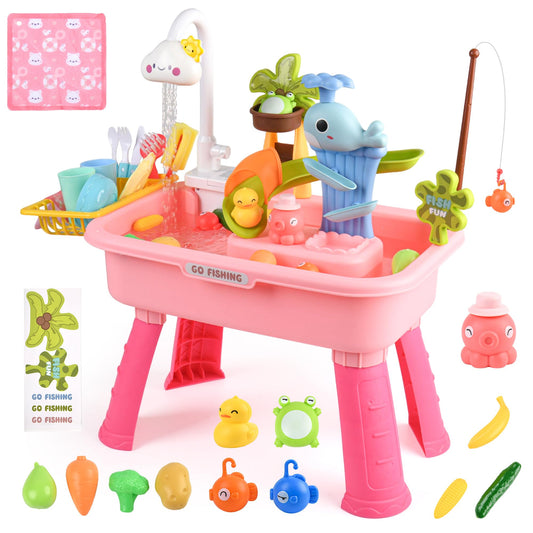 Upgraded Toddler Sand Water Table Toy with Electric Water Pump, Kids Sand Water with Faucet/Play Food Accessories/Fishing Toy, Kitchen Play Sink Toys for Girl Boy Age 3+ (Blue)