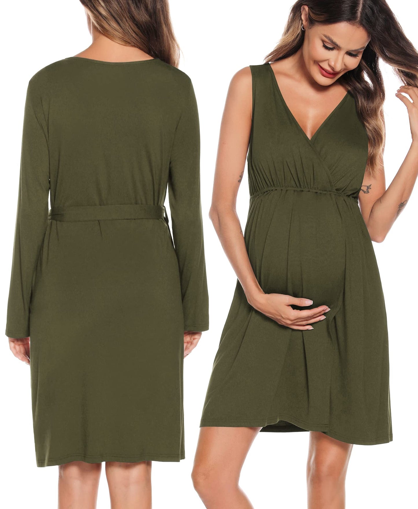 SWOMOG Women Maternity Nursing Gown and Robe Set 3 in 1 Labor Delivery Nursing Nightgown for Breastfeeding Hospital Bathrobe