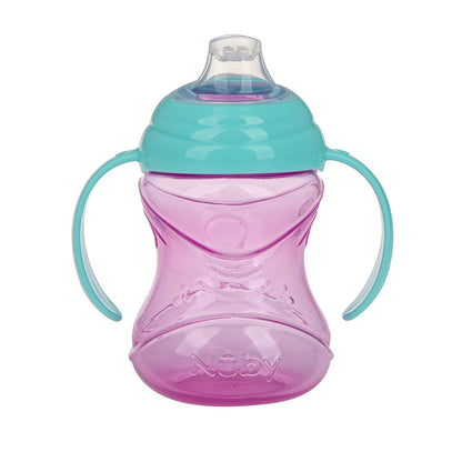 Nuby Clik-It Grip N' Sip Soft Spout No-Spill Training Sippy Cup with Handles - (3-Pack) 10 oz - 4+ Months - Aqua/Purple/Pink