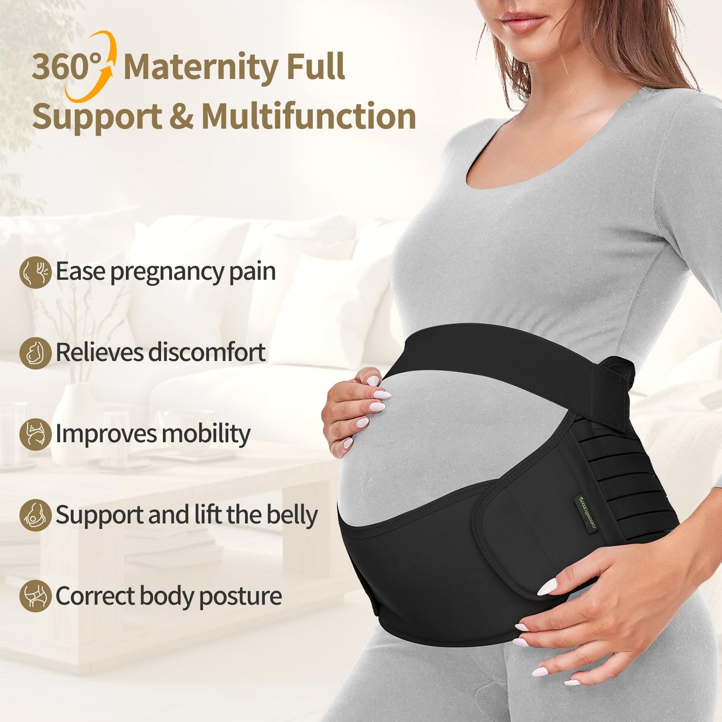 ChongErfei Maternity Belt, Pregnancy 3 in 1 Support Belt for Back/Pelvic/Hip Pain, Maternity Band Belly Support for Pregnancy Belly Support Band (L: Fit Ab 39.5"-51.3", Black)