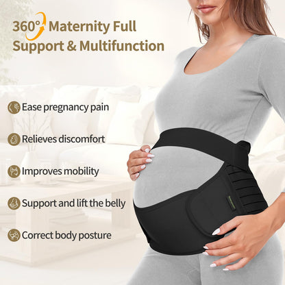 ChongErfei Maternity Belt, Pregnancy 3 in 1 Support Belt for Back/Pelvic/Hip Pain, Maternity Band Belly Support for Pregnancy Belly Support Band (L: Fit Ab 39.5"-51.3", Black)