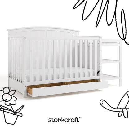 Storkcraft Steveston 5-in-1 Convertible Crib & Changer – GREENGUARD Gold Certified, Fits Standard Crib Mattress, Converts to Toddler Bed and Full Bed, 4 Adjustable Mattress Heights (Gray)