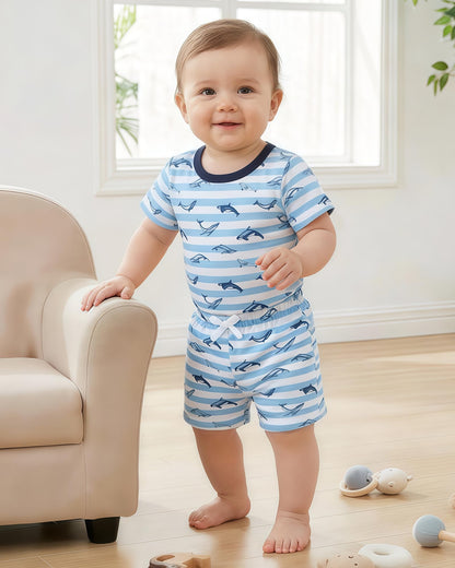 Jecson Newborn Boy Clothes Baby Boy Outfits Summer Set 6-Piece Cotton Short Sleeve Top and Shorts for 0-18M