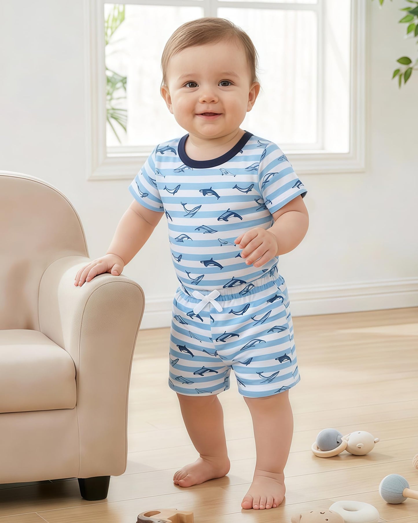 Jecson Newborn Boy Clothes Baby Boy Outfits Summer Set 6-Piece Cotton Short Sleeve Top and Shorts for 0-18M