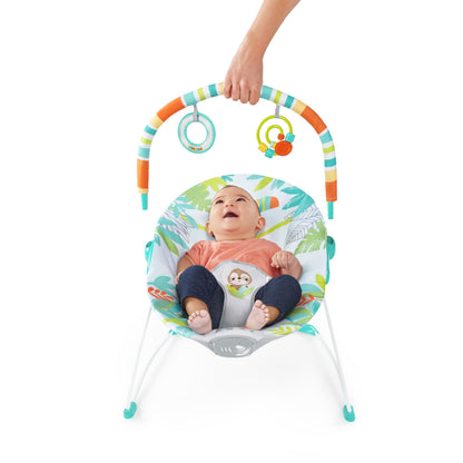 Bright Starts Baby Bouncer Soothing Vibrations Infant Seat - Removable -Toy Bar, Nonslip Feet, 0-6 Months Up to 20 lbs (Safari Fun)