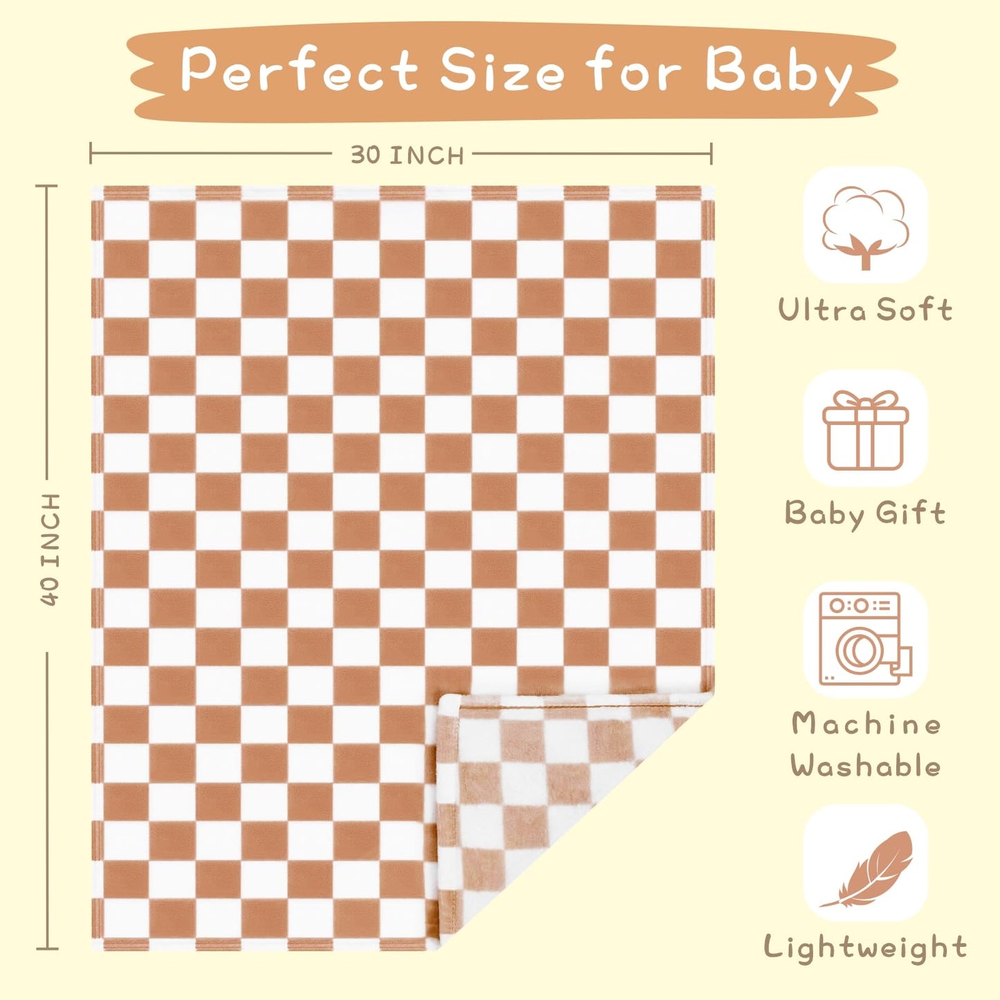 Yurhap Checkered Baby Blanket Fleece Baby Blankets for Boys, Ultra Soft Cozy Fluffy Infant Toddler Newborn Receiving Blankets for Crib Stroller, 30''x40'', Blue