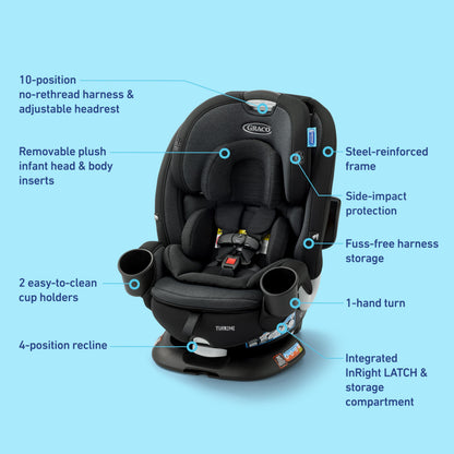 Graco Turn2Me 3-in-1 Rotating Convertible Car Seat, Manchester, Rear-Facing Rotation Only, Forward-Facing Mode, Highback Booster Up to 100 lbs, Adjustable Headrest & Harness, Steel Reinforced Frame