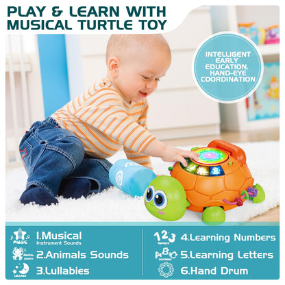 Jyusmile Baby Toys 6 to 12 Months, Musical Turtle Crawling Infant Toys, Early Learning Educational Toy with Light & Sound, Christmas Birthday Gifts for Boy Girl 7 8 9 10 11 Month 0-1 Year Old