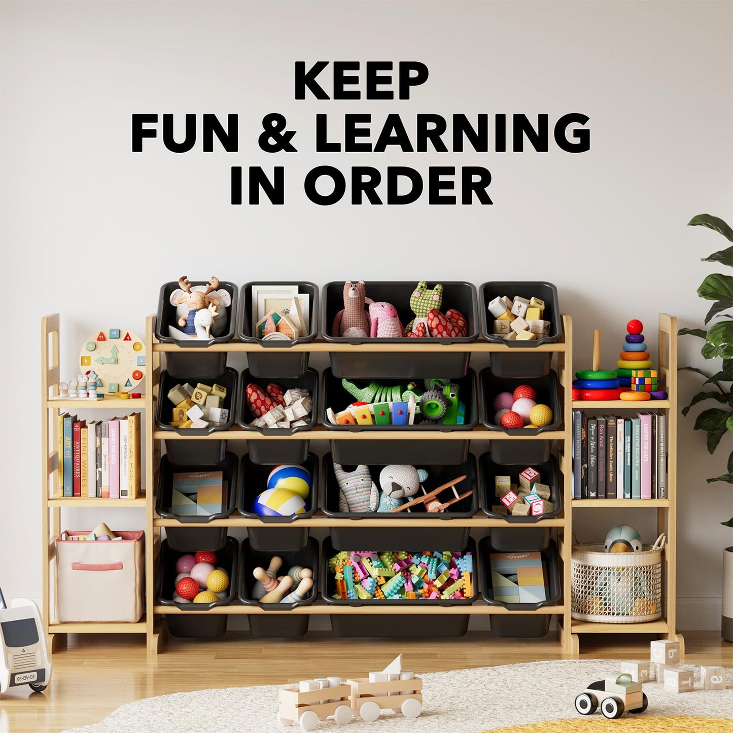 SpaceAid Toy Storage Organizer with 6 Shelves and 12 Bins, Bookshelf/Bookcase, Kids Bin Shelf, Toys Box for Playroom Organization for Bedroom & Room Decor, White, 52.3" W