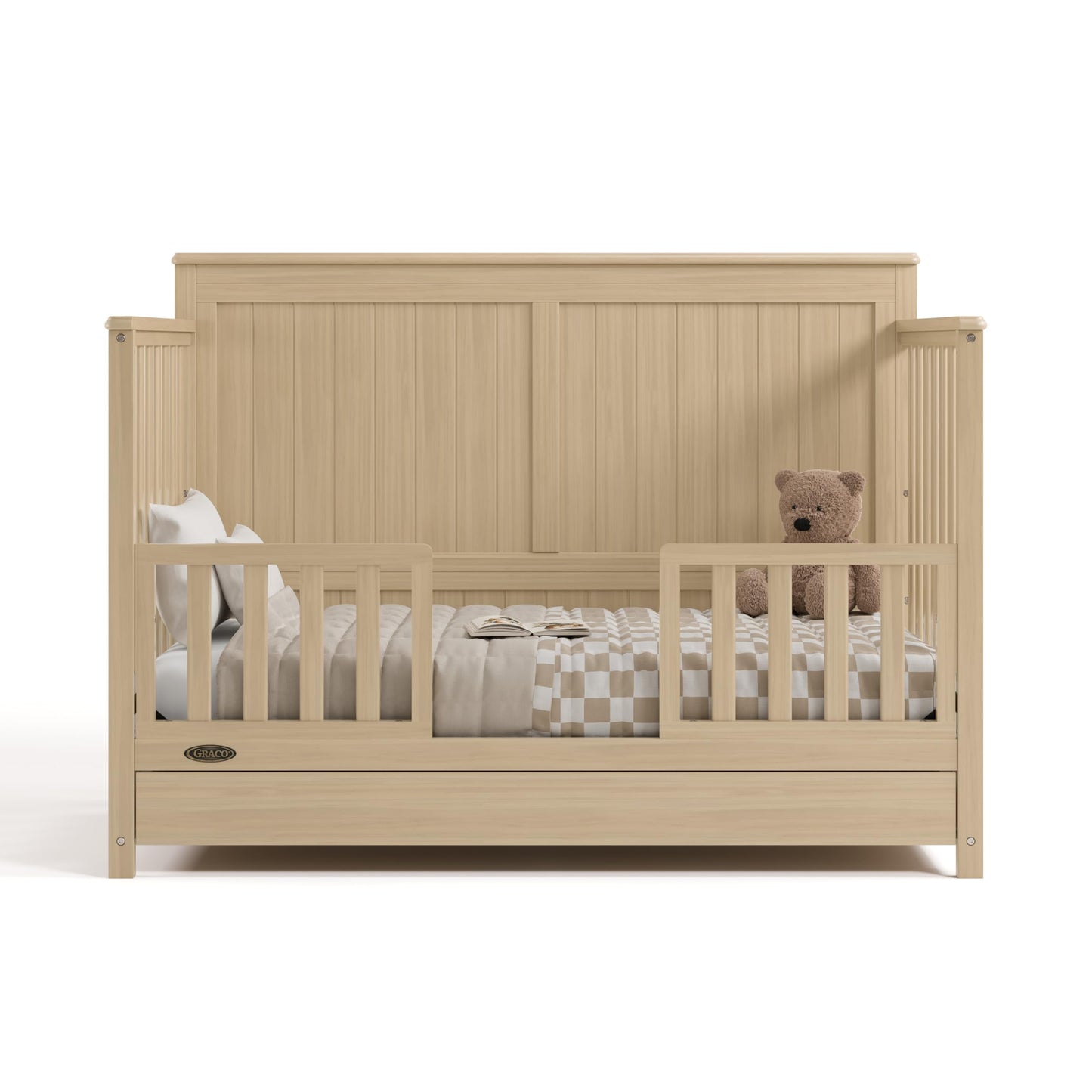 Graco Hadley 5-in-1 Convertible Crib & Changer – GREENGUARD Gold Certified, Fits Standard Crib Mattress, Converts to Toddler Bed and Full Bed, 4 Adjustable Mattress Heights (Pebble Gray)