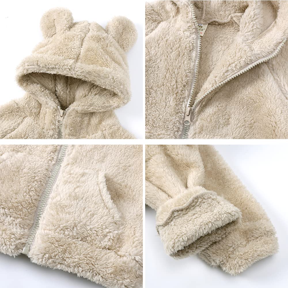 Newborn Infant Baby Boys Girls Cartoon Fleece Hooded Jacket Coat with Ears Warm Todder Kids Outwear Coat Zipper Up 0-6Y