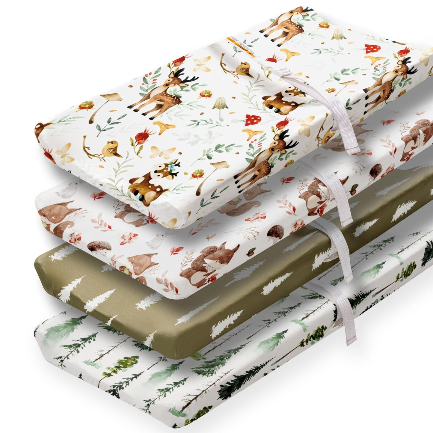 4 Pack Changing Pad Covers Woodland Forest Animals Wood Neutral Unisex Fitted Baby Changing Pad Cover Set for Baby Boys or Girls