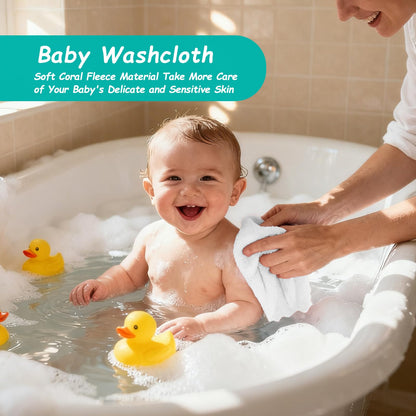 HOMEXCEL Baby Washcloths 24 Pack-Microfiber Coral Fleece Baby Bath Face Towel 7 x 9 Inch Extra Absorbent and Soft Burp Cloth and Wash Cloths for Newborn-Infants and Toddlers-Gentle On Sensitive Skin
