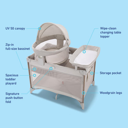 Graco® Pack n Play Dome LX Playard with Baby Bassinet Lightweight Portable Crib Push-Button Fold Travel Crib Redmond Convertible