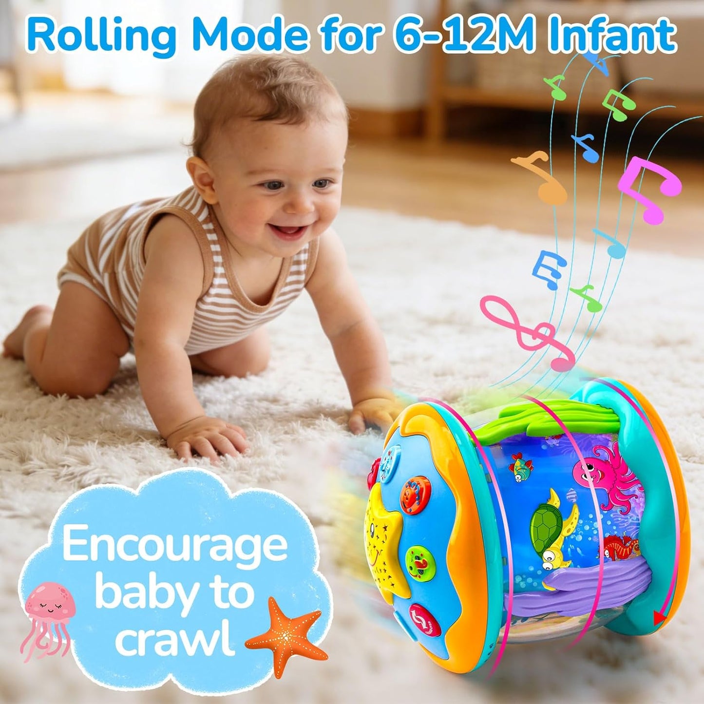 Baby Toys 6-12 Months Ocean Projector Rotating Musical Light Up Tummy Time Toys for Infant 0-6 3-6 Months Baby Aquarium Crawling Toys 4 5 6 7 8 9 12-18 Months Boy Girl 1 Year Old Birthday Shower Gifts