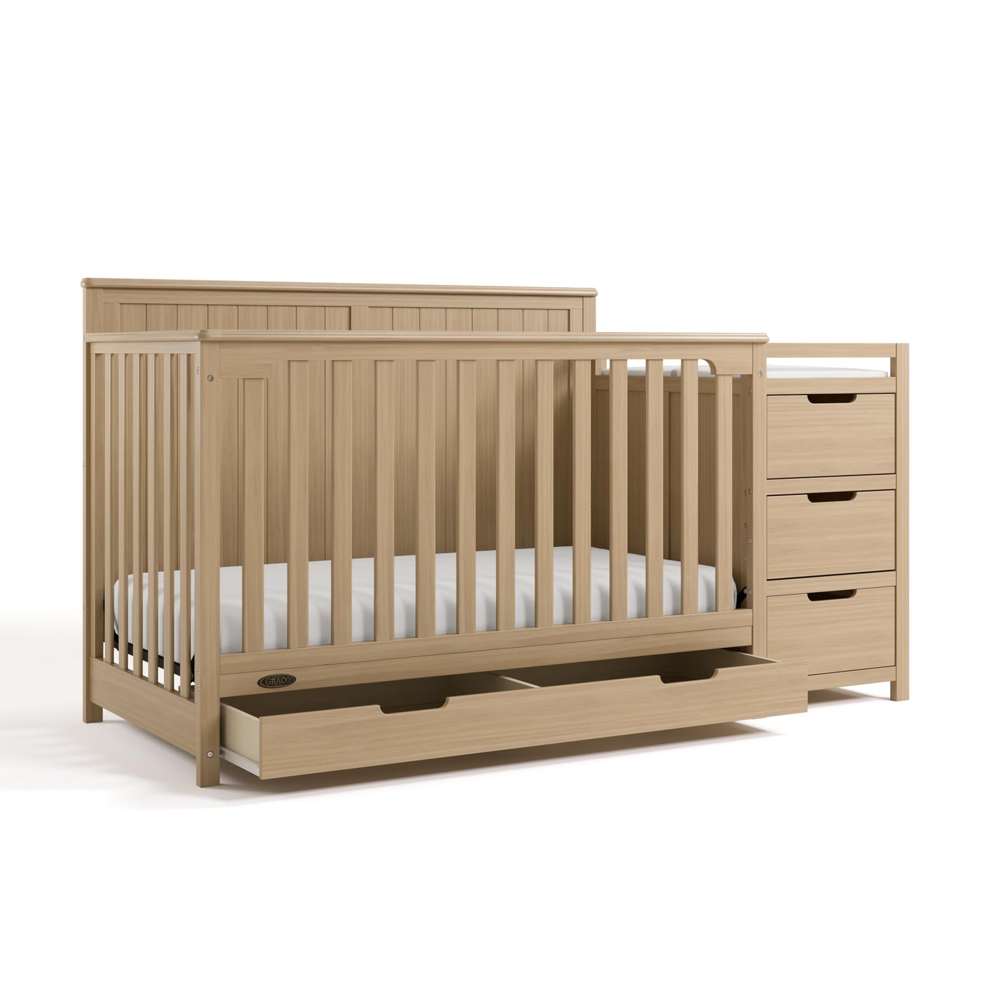 Graco Hadley 5-in-1 Convertible Crib & Changer – GREENGUARD Gold Certified, Fits Standard Crib Mattress, Converts to Toddler Bed and Full Bed, 4 Adjustable Mattress Heights (Pebble Gray)