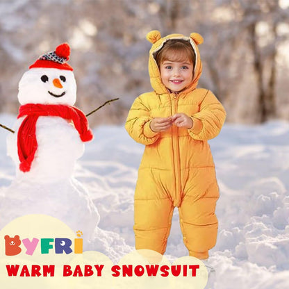 BYFRI Baby Boys Girls Snowsuit Newborn Cozy Winter Coat Infant Bear Hooded Jumpsuit Toddler Snow Outfit for 0-24 Months